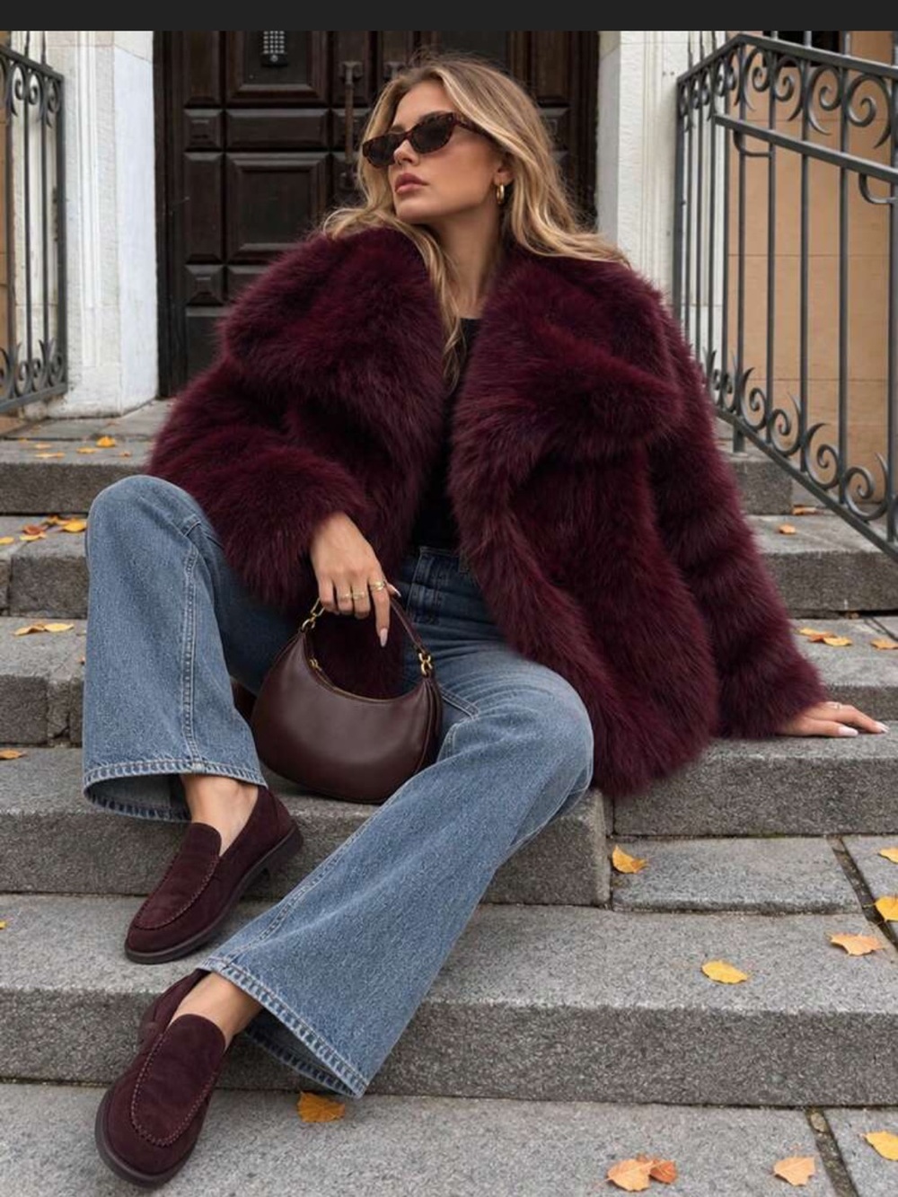 Lux Faux Fur Coat in Deep Burgundy - Women's Jacket